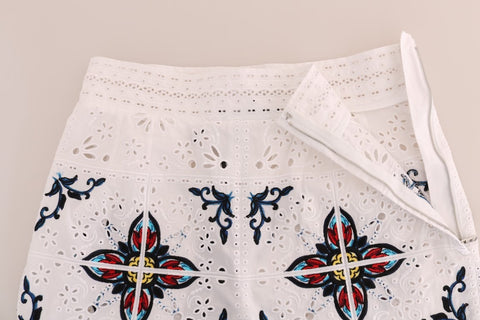 Multicolor Majolica print Capri pants by Dolce & Gabbana featuring cutout details and a vibrant, stylish design.