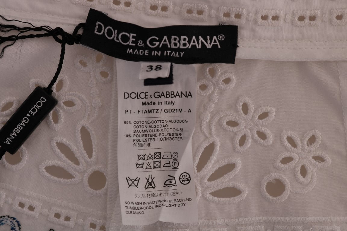 Mulicolor Majolica print cutout Capri pants by Dolce & Gabbana, featuring vibrant colors and stylish design details.