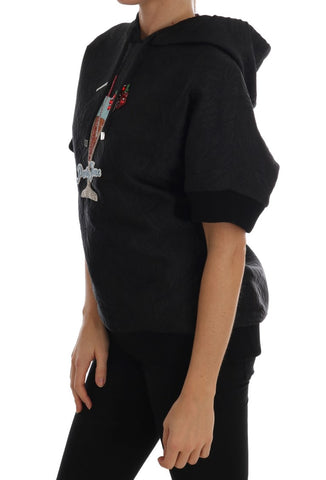 Black Fairy Tale Crystal Hooded Sweater by Dolce & Gabbana, featuring a hood and sparkling crystal embellishments on soft fabric.
