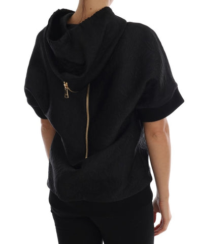 Black Fairy Tale Crystal Hooded Sweater by Dolce & Gabbana, featuring crystal embellishments and a hooded design, on a plain background.
