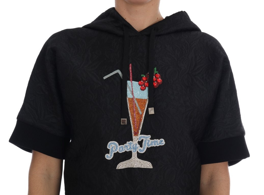Black Fairy Tale Crystal Hooded Sweater by Dolce & Gabbana, featuring a hood, crystal embellishments, and a cozy knit design.