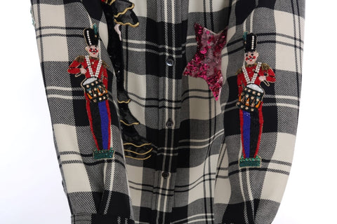 Black and white fairy tale crystal shirt by Dolce & Gabbana featuring intricate crystal embellishments and elegant fabric details.