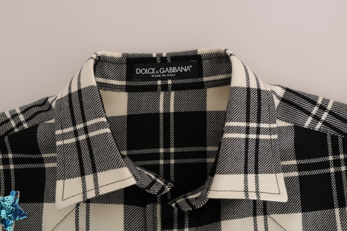 Black and white fairy tale crystal shirt by Dolce & Gabbana, featuring intricate crystal embellishments and elegant fabric details.