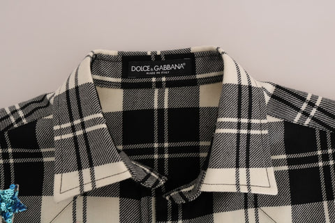 Black and white fairy tale crystal shirt by Dolce & Gabbana, featuring intricate crystal embellishments and elegant fabric details.