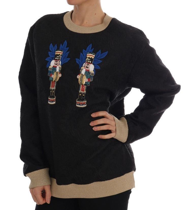Black Fairy Tale Brocade Zipper Sweater by Dolce & Gabbana featuring intricate brocade fabric and a front zipper detail.