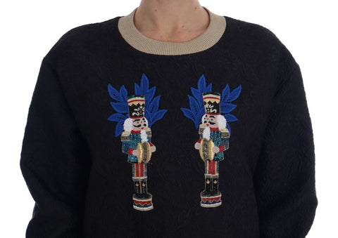 Black Fairy Tale Brocade Zipper Sweater by Dolce & Gabbana featuring intricate brocade fabric and front zipper detail.