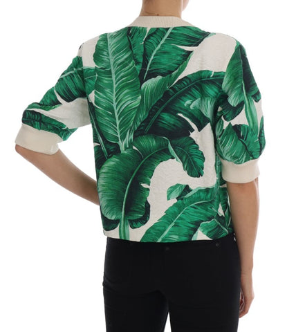 Dolce & Gabbana pineapple and banana sequins crewneck sweater with colorful fruit design on a soft knit fabric.