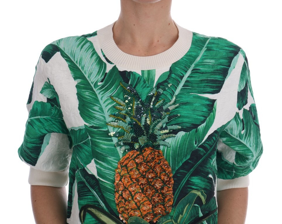 Dolce & Gabbana pineapple and banana sequins crewneck sweater featuring vibrant fruit-inspired embroidery on soft knit fabric.