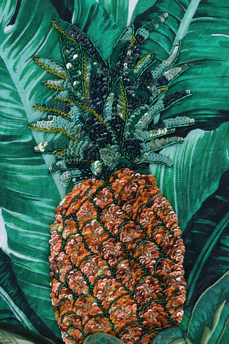 Dolce & Gabbana pineapple and banana sequins crewneck sweater featuring vibrant fruit patterns on a cozy knit fabric.