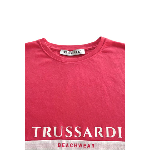White salmon Trussardi beachwear top by Jag Couture London - New York, featuring lightweight fabric and stylish design.