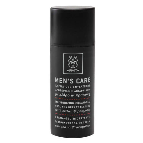 Jag Couture London New York Apivita men's care moisturizing cream gel in 50ml container, visible product packaging.