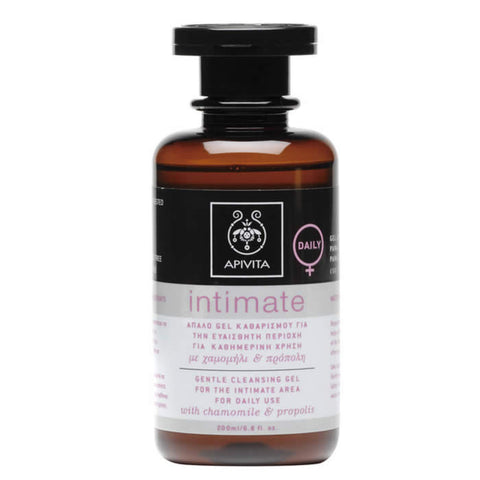 Gentle cleansing gel for intimate area by Apivita in a 200ml bottle, designed for daily use with natural ingredients.