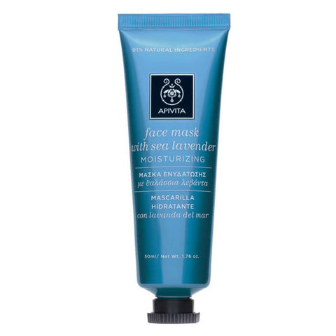Apivita Moisturizing Face Mask with Sea Lavender in 50ml jar, creamy skincare product for hydration and soothing skin.