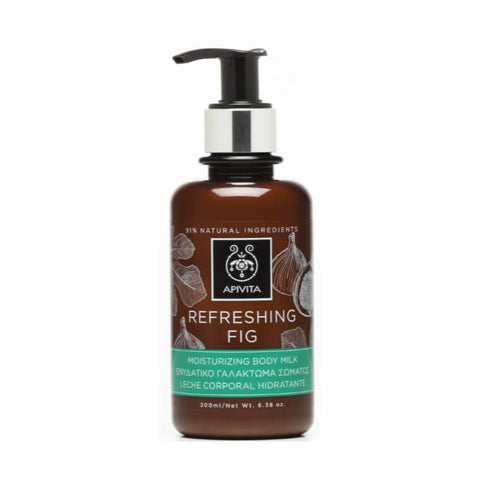 Refreshing Apivita Fig Moisturizing Body Milk in 200ml bottle, featuring natural fig extract for smooth, hydrated skin.