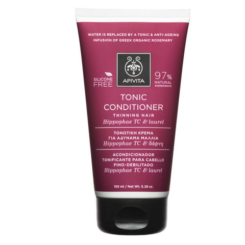 Apivita Tonic Conditioner with Hippophae TC and Laurel, 150ml, for nourishing hair care, featuring natural plant extracts.