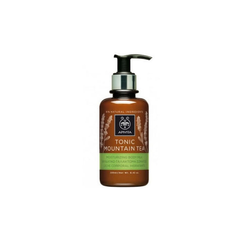 Apivita Moisturizing Body Milk Tonic with Mountain Tea, 200ml bottle, smooth and nourishing skincare product.