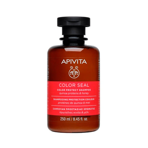 Apivita Colour Protecting Shampoo with Quinoa and Honey in 250ml bottle, featuring natural ingredients for color protection and shine.