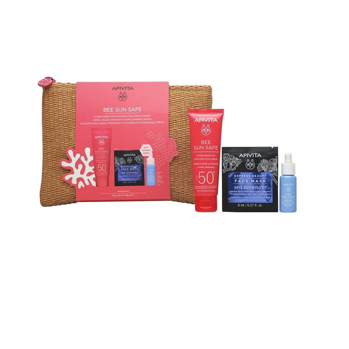 Apivita Bee Sun Safe Hydra Sensitive Soothing Face Cream SPF50+ 50ml  Set 4 Pieces Jag Couture London - New York