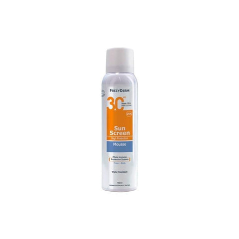 Jag Couture London New York Frezyderm Sunscreen SPF 30 Mousse 150ml, lightweight sun protection foam in a pump bottle.