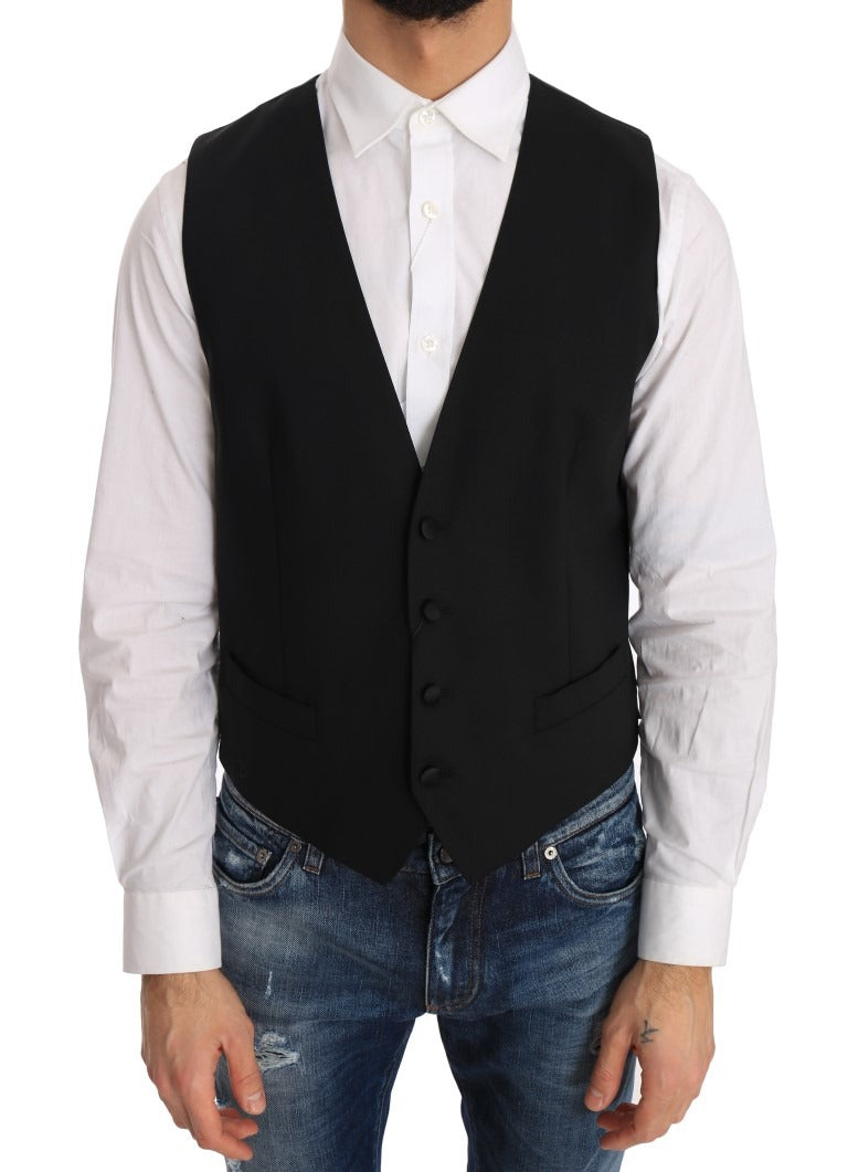 Black wool and silk vest by Dolce & Gabbana, featuring a sleek design and tailored fit.