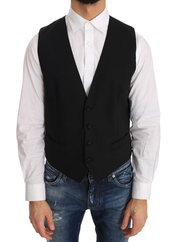 Black wool and silk vest by Dolce & Gabbana, featuring a sleek design and tailored fit.