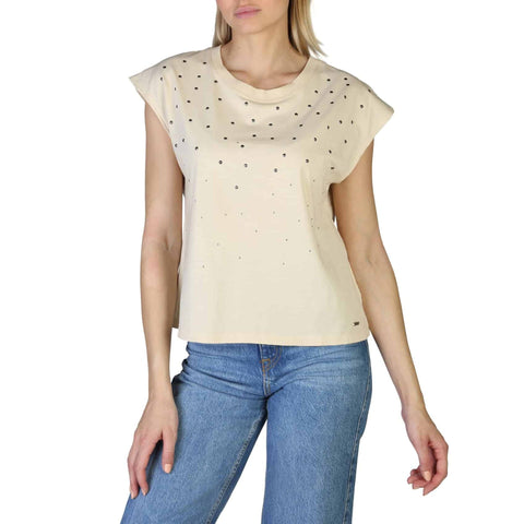 White Pepe Jeans Clarisse PL505168 jeans with classic fit, displayed on a model showcasing casual denim style.