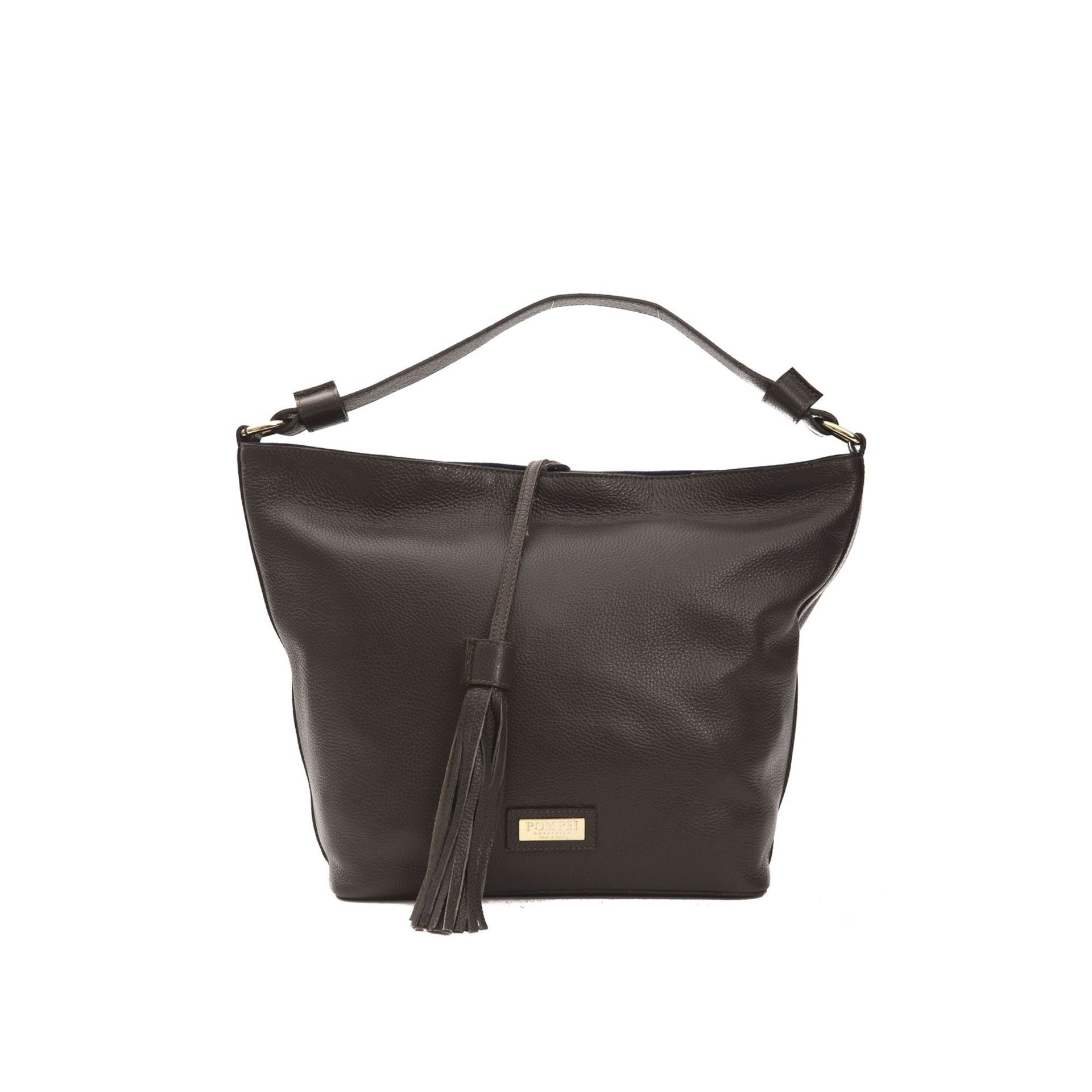 Jag Couture London Donatella MC6071GRETA_Cioccolato leather handbag with gold hardware and structured design.