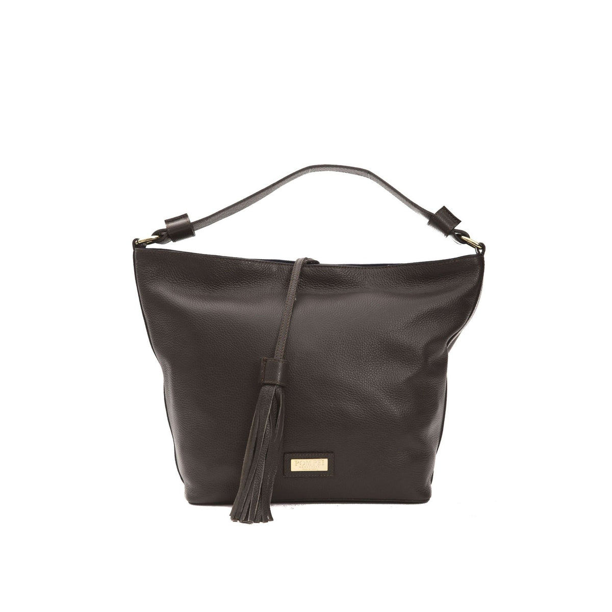 Jag Couture London Donatella MC6071GRETA_Cioccolato leather handbag with gold hardware and structured design.