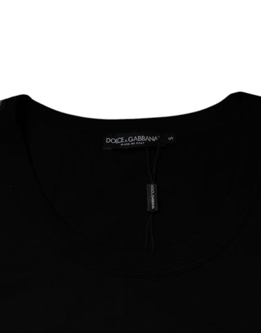 Black Cotton Round Neck Sleeveless T-shirt