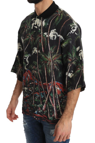 Black Volcano Sicily short sleeve T-shirt by Dolce & Gabbana with volcanic graphic print and crew neckline.