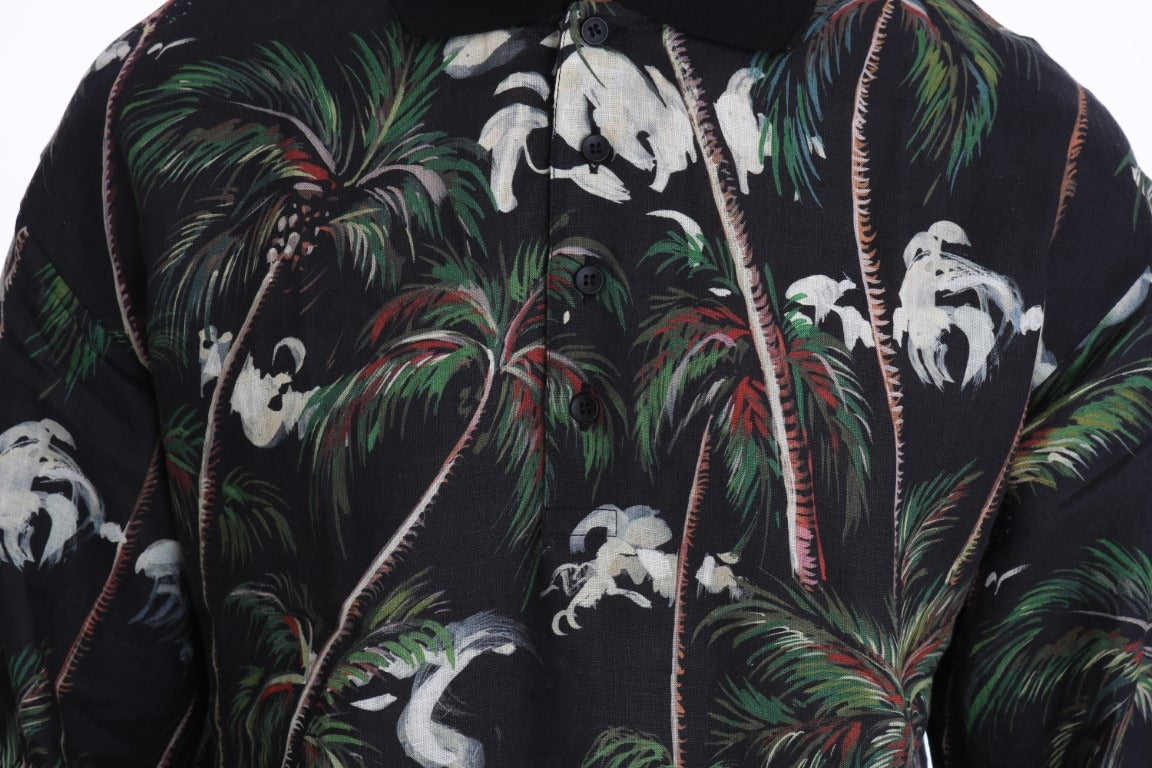 Black Volcano Sicily short sleeve T-shirt by Dolce & Gabbana featuring a graphic volcano design on soft cotton fabric.