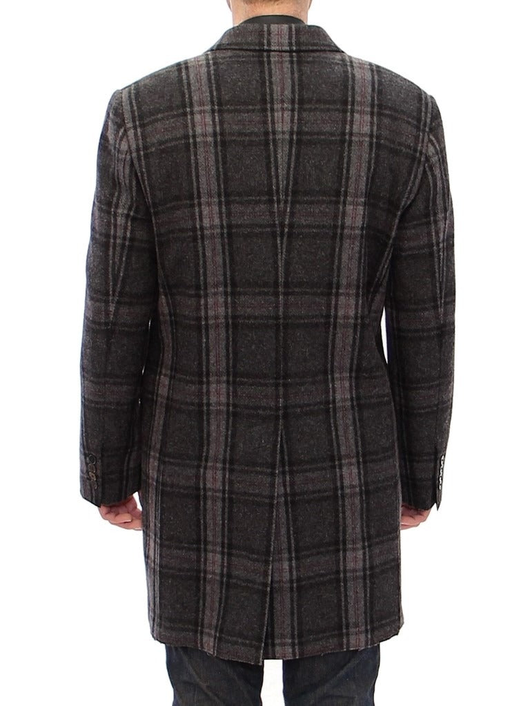 Gray Dolce & Gabbana double-breasted coat jacket with tailored fit and classic style, shown on a model.