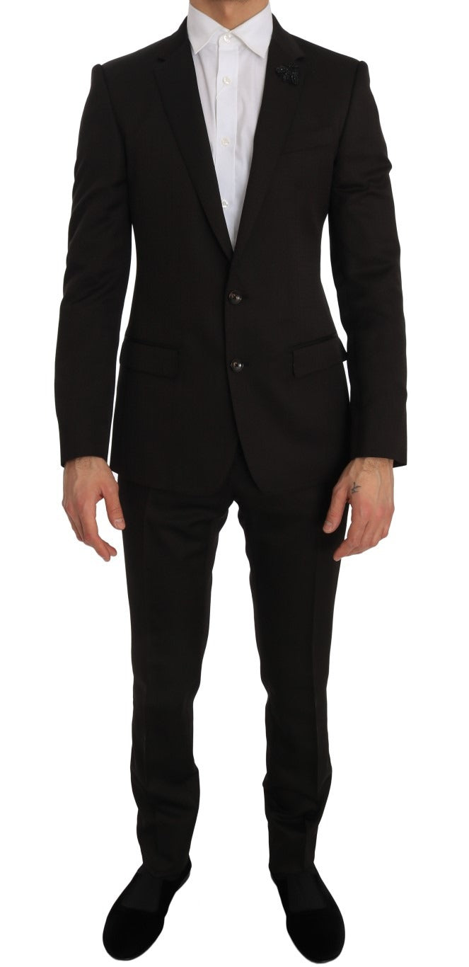 Brown wool crystal bee slim fit Martini blazer by Dolce & Gabbana, featuring a tailored fit with crystal bee embroidery detail.