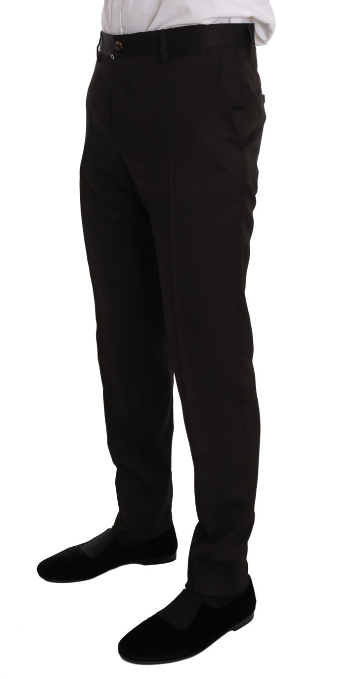 Brown wool blazer with crystal bee embroidery, slim fit design by Dolce & Gabbana, front view showing tailored style