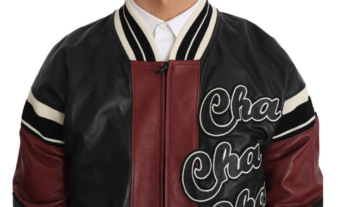 Black and red leather club lounge jacket by Dolce & Gabbana with tailored fit and stylish design, shown on a mannequin.