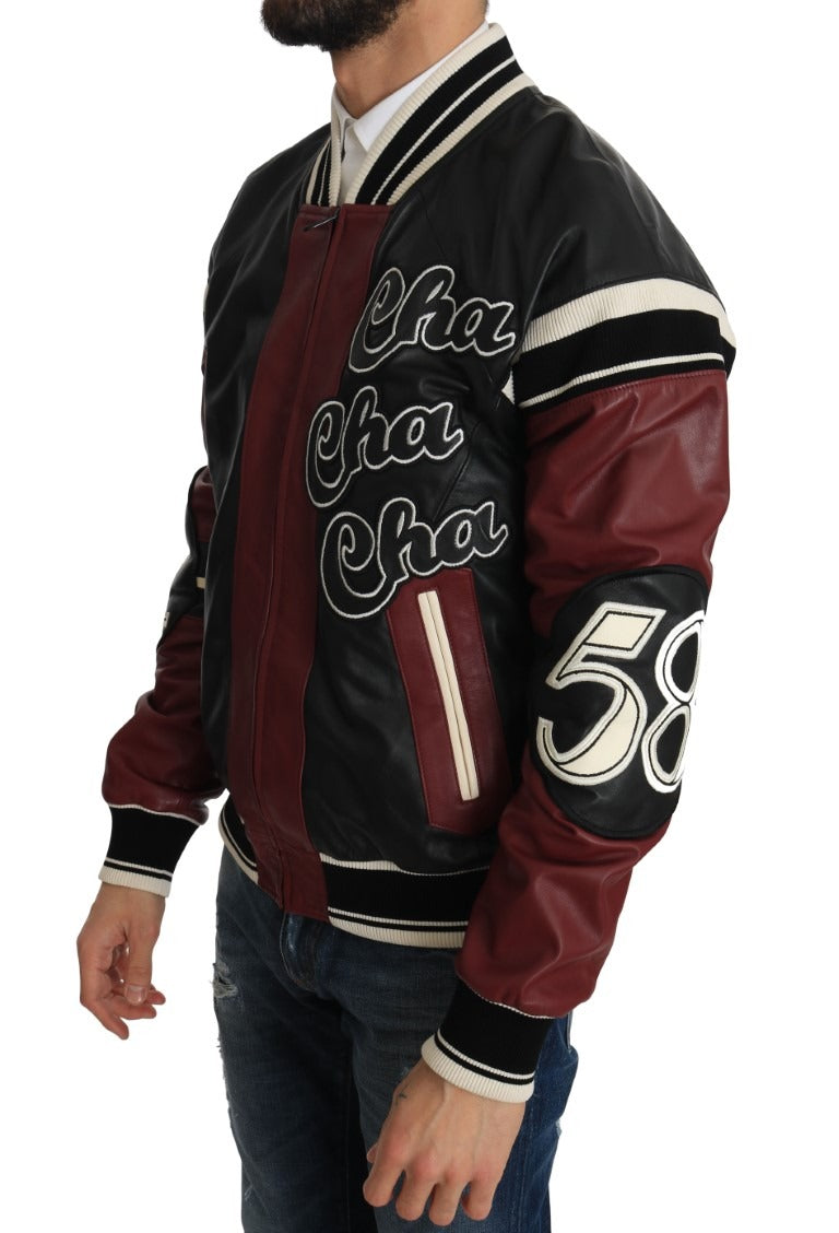 Black and red leather club lounge jacket by Dolce & Gabbana, featuring stylish design and premium craftsmanship.