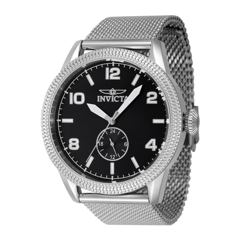 Invicta X093_47134 watch by Jag Couture London - New York, close-up of the sleek silver watch with detailed dial and stainless steel band.