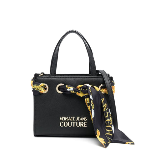 Versace Jeans 75VA4BAA_ZS467_899 handbag by Jag Couture London showcasing black leather with silver hardware and embossed logo details.