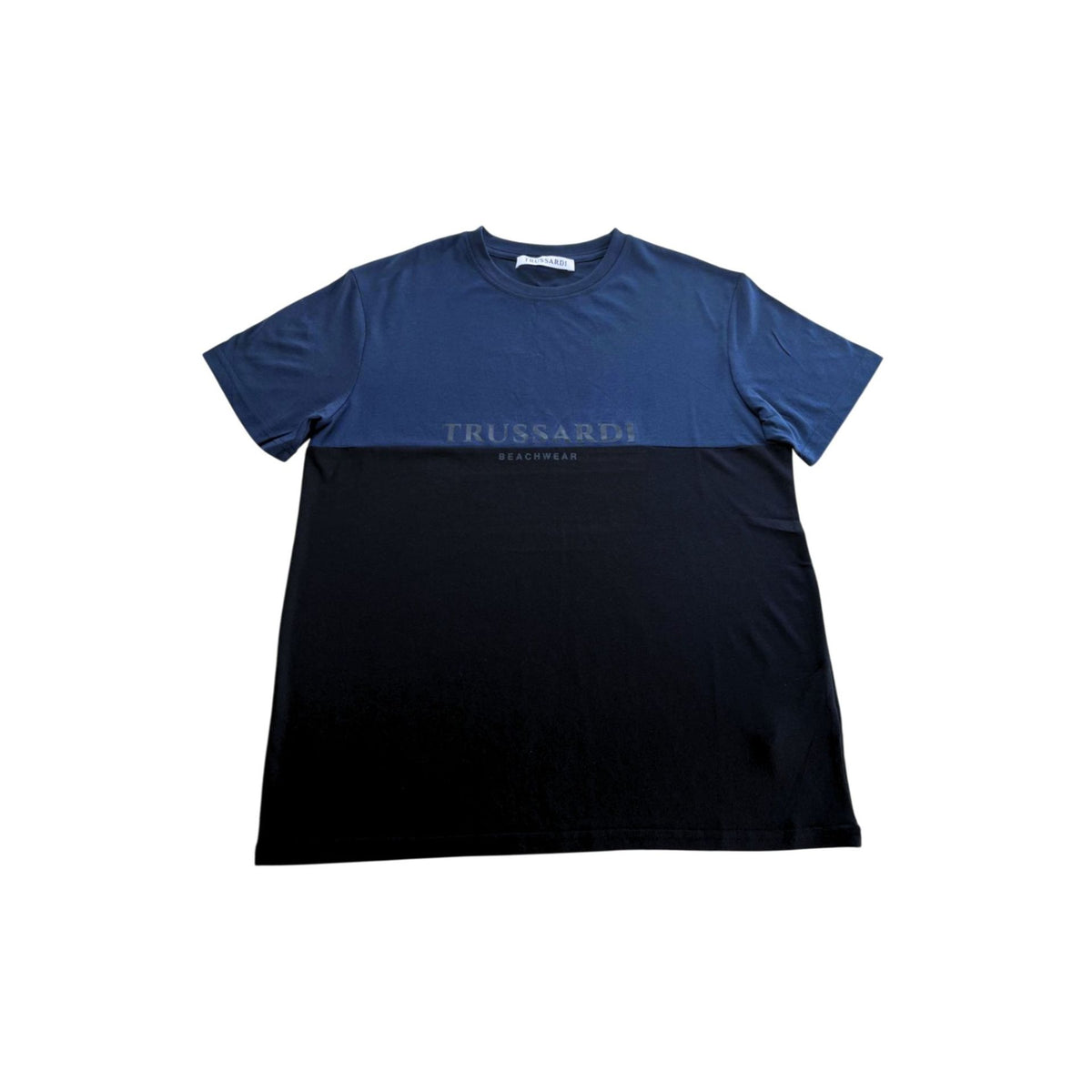 Trussardi navy and black beachwear swimsuit by Jag Couture London New York, featuring stylish design and comfortable fit.