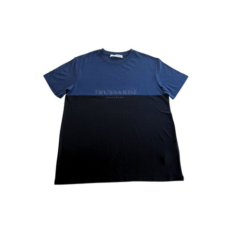 Trussardi navy and black beachwear swimsuit by Jag Couture London New York, featuring stylish design and comfortable fit.