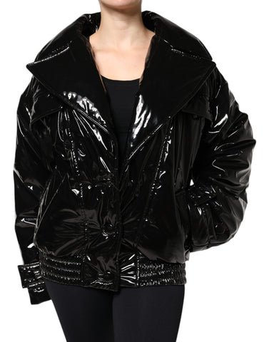 Black Polyester Button Down Blouson Jacket