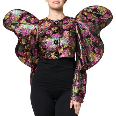 Multicolor Floral Jacquard Cropped Jacket