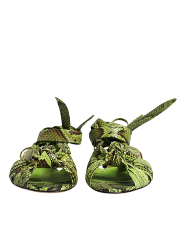 Green Animal Print Ankle Wrap Sandals Shoes