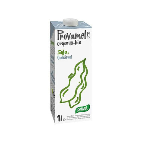 Organic Santiveri Soya Drink Calcimel Bio in 8 liter cartons, featuring a plant-based soy beverage with calcium and vitamins.
