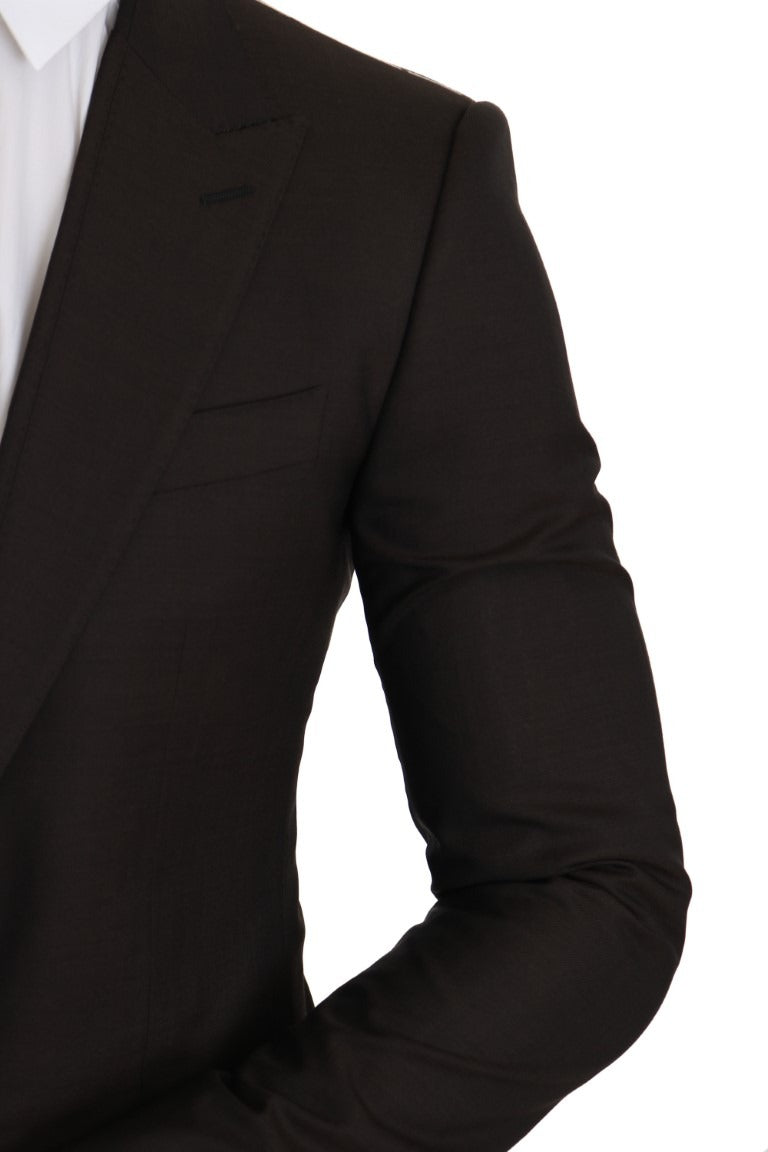 Brown wool Sicilia jacket coat blazer by Dolce & Gabbana, featuring tailored fit and classic design, shown on a hanger.