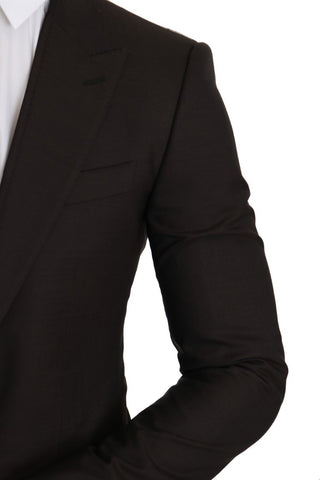 Brown wool Sicilia jacket coat blazer by Dolce & Gabbana, featuring tailored fit and classic design, shown on a hanger.