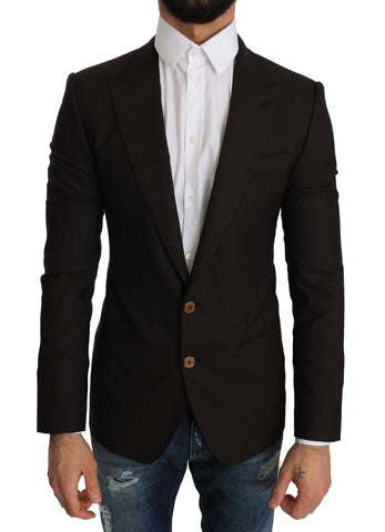 Brown wool Sicilia jacket coat blazer by Dolce & Gabbana, displayed on a hanger with detailed lapel and tailored fit.
