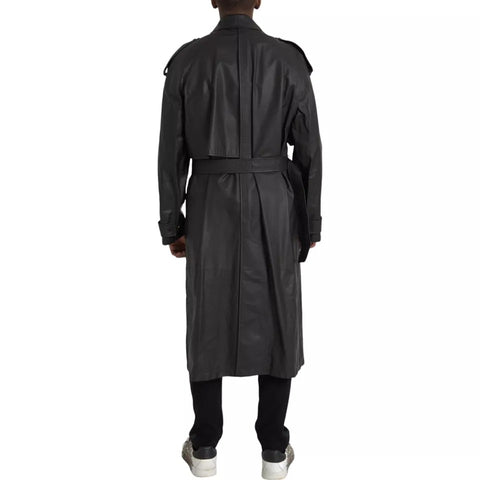Black Leather Men Waterproof Trenchcoat Jacket
