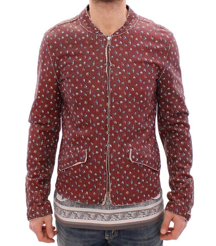 Dolce & Gabbana Bordeaux leather boxer print jacket with tailored fit and bold graphic design, front view.