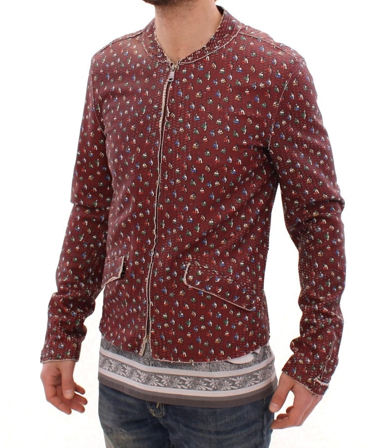 Dolce & Gabbana Bordeaux leather boxer print jacket showing detailed design, front view with collar and button closure.